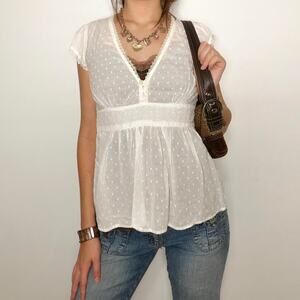 Y2K Tramp 100% cotton white babydoll top